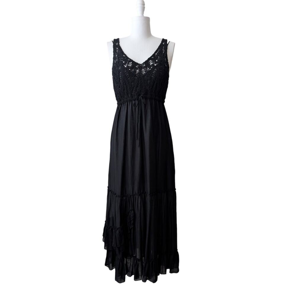 D. Exterior Cotton Silk Crochet Top Maxi Dress